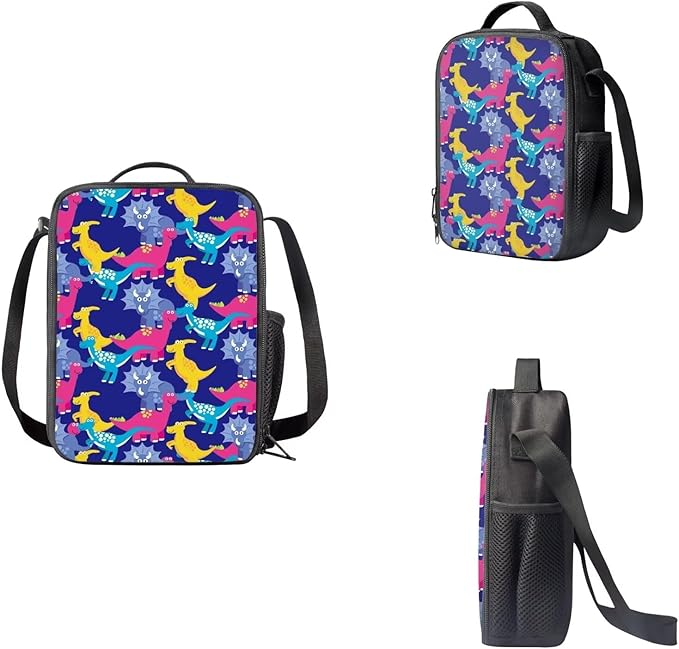 3 Pcs Cartoon Dinosaur Patterns Backpack, Matching Sturdy Lunch Bag and Large Capacity Pencil Case Set for Primary School Students, Lightweight Stylish Bag Set