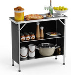 VINGLI Camping Table, Aluminum Portable Bar Table 39''L x 34''H, 2-Tier Storage Shelves, Removable Oxford Cloth, Carrying Bag, Lightweight Folding Table for Events, Outdoor, Party, Picnic