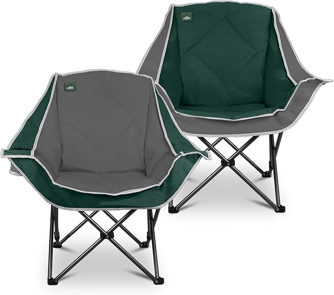 Northroad 2 Pack Oversized Camping Chair,Outdoor Padded Folding Lawn Chair w/Cup Holder,Carry Bag for Beach, Hiking, and Picnics,Heavy-Duty 300-lbs Capacity, Grey&Green