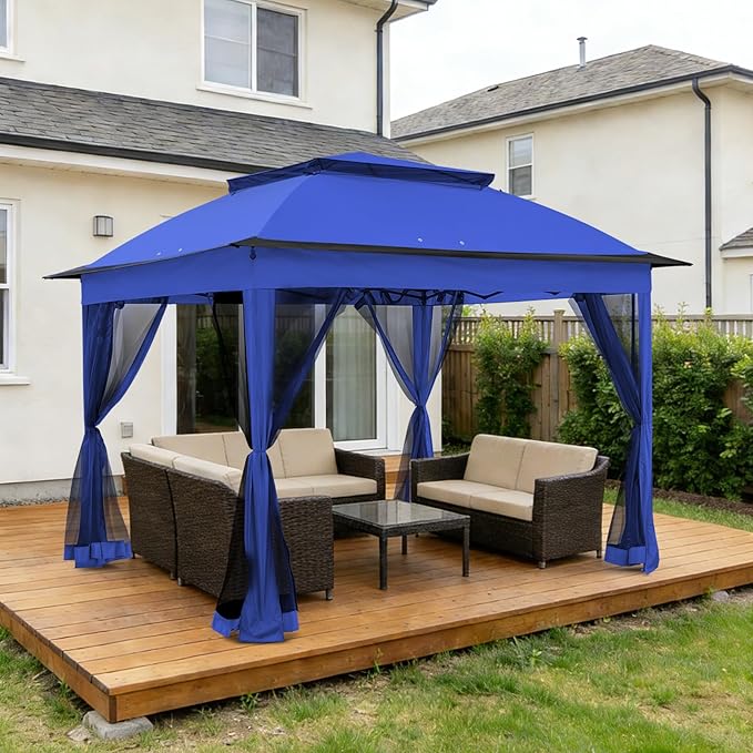 COOS BAY Pop up Gazebo 11x11, Instant Canopy Tent with Mesh Netting, Patio Gazebo with 121 Square Feet of Shade, 4 Weight Bags Included, Blue