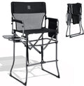 EVER ADVANCED Portable 30.7" Seat Height Tall Folding Camping Chair Directors Chair High Foldable Bar Stool with Side Table for Makeup Artist, Sports Event, Craft Show, Textilene Mesh, Supports 350LBS