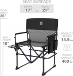EVER ADVANCED Camping Directors' Chair with Side Table, Portable Folding with Compact Size, Breathable & Quick Dry Design Heavy Duty Lawn Chair with Pocket, 400lbs, Textilene Mesh, Black