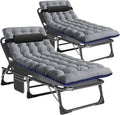 Barbella Folding Camping Cots Patio Lounge Chair with Mattress, 4 Position Adjustable Folding Sleeping Bed Patio Chaise Lounge Chairs for Sunbathing, Camping, Pool, Beach, Patio