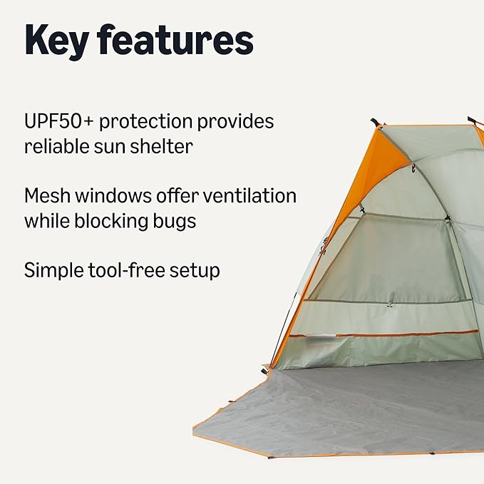 Amazon Basics Camping Sun Shelters, Screened Tent with Mesh Windows, UPF50+ Protection, Gray and Orange, 7 x 4 x 4 feet (LxWxH)