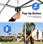 OLIXIS 10x10ft Pop Up Canopy Tent, Heavy Duty 1-Person One Push Setup, Portable Outdoor Shelter for Beach, Events, Camping Includes Rolling Carry Bag, Blue