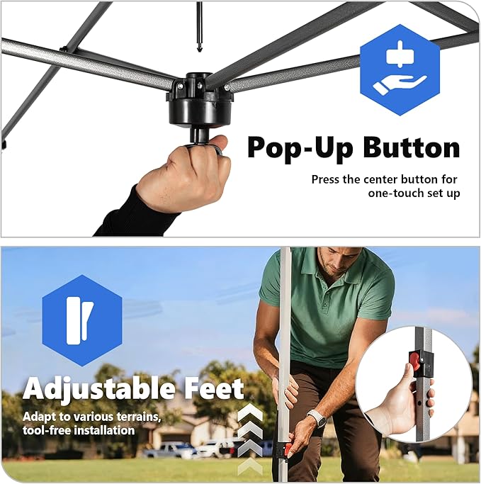 OLIXIS 10x10ft Pop Up Canopy Tent, Heavy Duty 1-Person One Push Setup, Portable Outdoor Shelter for Beach, Events, Camping Includes Rolling Carry Bag, Grey