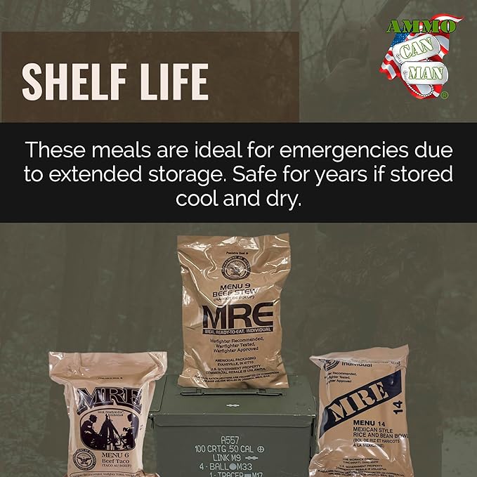 MRE Ready to Eat Meals - Emergency Food Kits, Pack Of 6 w/Entrees, Dessert, Flameless Heater & Accessories – Emergency Meals For Camping Hiking & Other Outdoor Activities