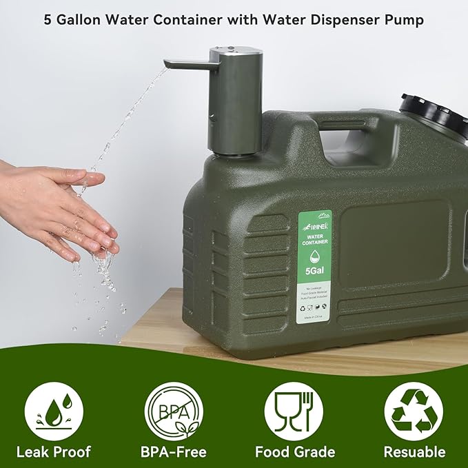 5 Gallon Water Jug, BPA-Free Portable Large Water Container, Emergency Water Storage for Outdoor Hiking, Camping, Backpacking