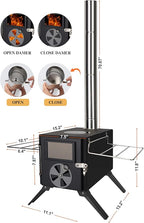Camping Stove for Hot Tents, LAMA 304 Stainless Steel Wood Burning Stove with Stainless Wall Chimney Pipes for Tents, Shelter, Outdoor Portable Stove for Camping Heating and Cooking