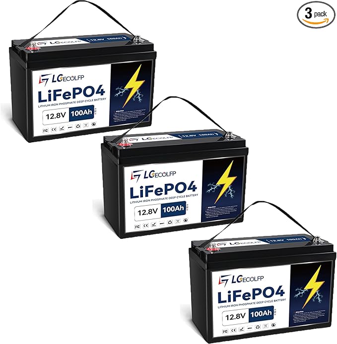 12V LiFePO4 Battery 100Ah 3Pack, Lithium Batteries with 100A BMS, 7000+Deep Cycles 12V Lithium Battery, 1280Wh Output Power, Support in Series/Parallel, Perfect for RV, Solar, Marine, Camping