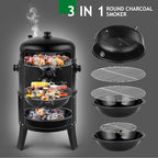 Outvita Vertical 17 Inch Charcoal BBQ Smoker, 3-in-1 Portable Outdoor Grill Cooker with Built-in Thermometer for Outdoor Backyard Cooking Grilling Camping