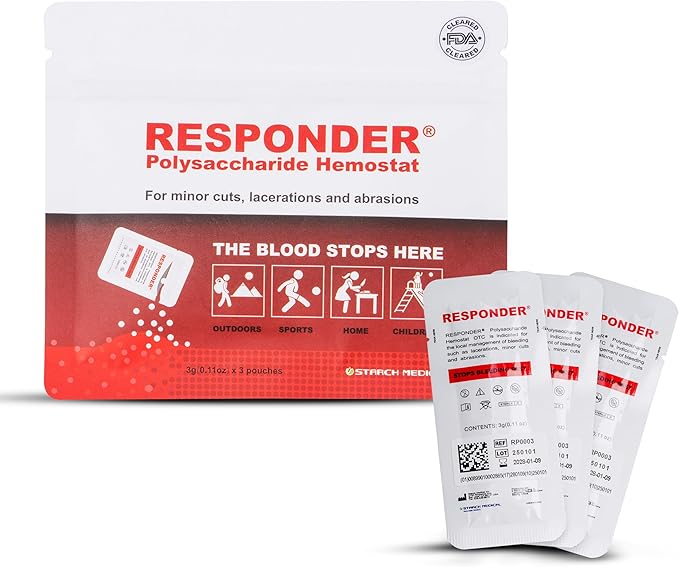 Responder First Aid Powder- FDA Cleared for Wound Care,Plant-Based,Instantly Stops Bleeding for Cuts, Scrapes and Survival Equipment