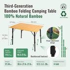 KingCamp Padded Oversized Camping Chair and Bamboo Folding Table 4-Fold Portable Camping Table with Visual Adjustable Height Aluminum Legs,Outdoor Lightweight Camp Tables with Carry Bag