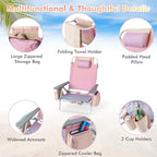 Giantex Folding Beach Chair, Patio Sling Chairs with 5 Adjustable Position, Head Pillow, Storage Bag, Towel Bar, Cup Holders, Backpack Chairs for Sunbathing, Camping Chair