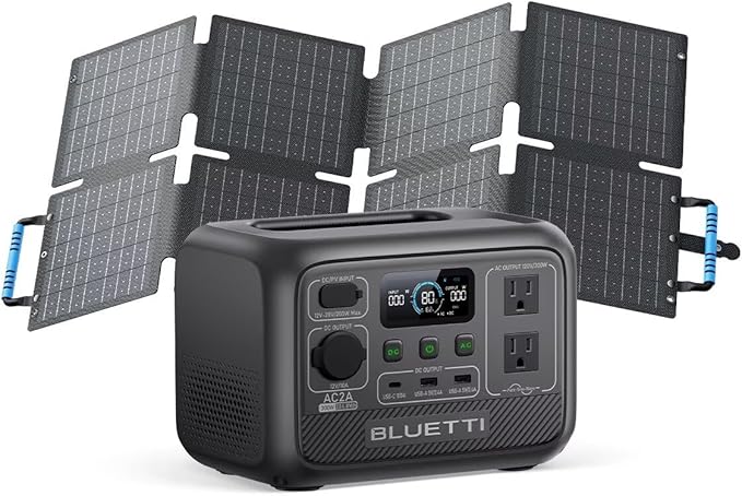 BLUETTI Solar Generator AC2A with 60W Solar Panel Included (Ships Separately), 204Wh LFP Battery Backup, w/ 2 300W (600W Power Lifting) AC Outlets, 0-80% in 40 Min, Portable Power Station for Camping