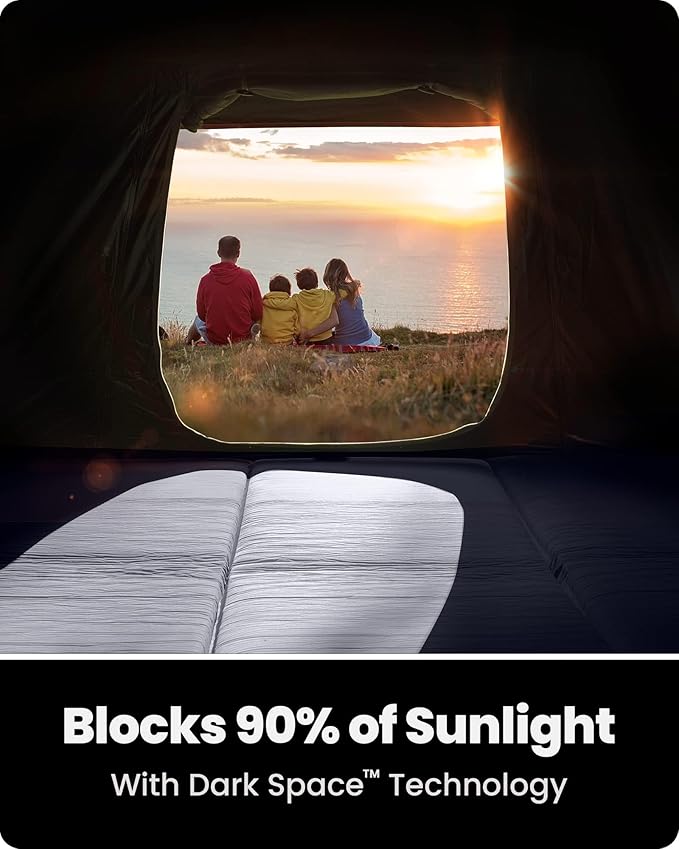 OutdoorMaster Updated Camping Tents, 4/6 Person Camping Tent with Blackout Shelter Technology, Easy Setup in 60 Seconds, Weatherproof Pop Up Tent with Top Rainfly, Instant Cabin Tent