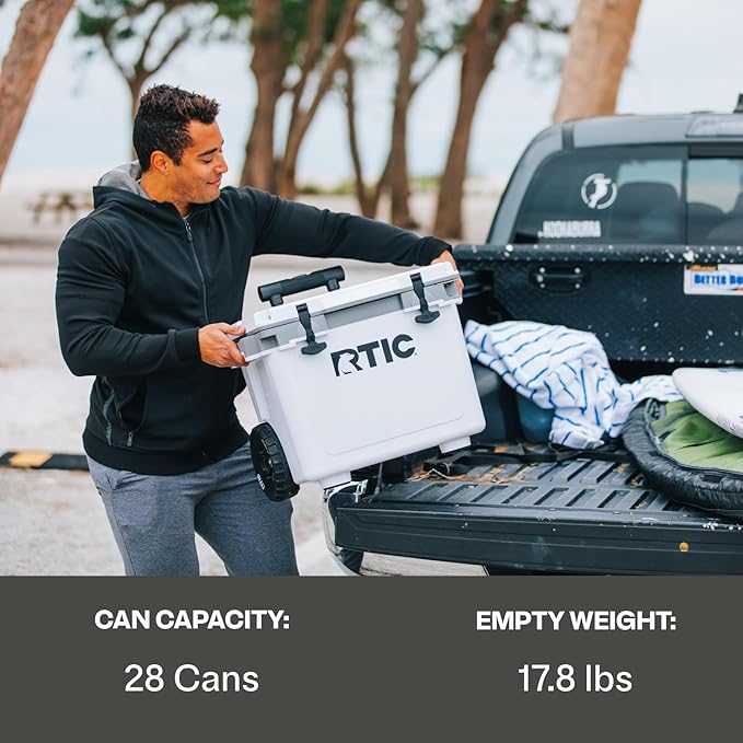 RTIC 22 QT Ultra-Light Wheeled Cooler with Handle, Hard Insulated Portable Ice Chest Box for Beach, Drink, Beverage, Camping, Picnic, Fishing, Boat, Barbecue