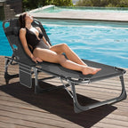 Slsy Folding Lounge Chairs Outdoor, Adjustable Sleeping Cot Chair, Portable Folding Bed Cot Chaise Lounge Chairs for Outside Beach Lawn Camping Pool Sun Tanning