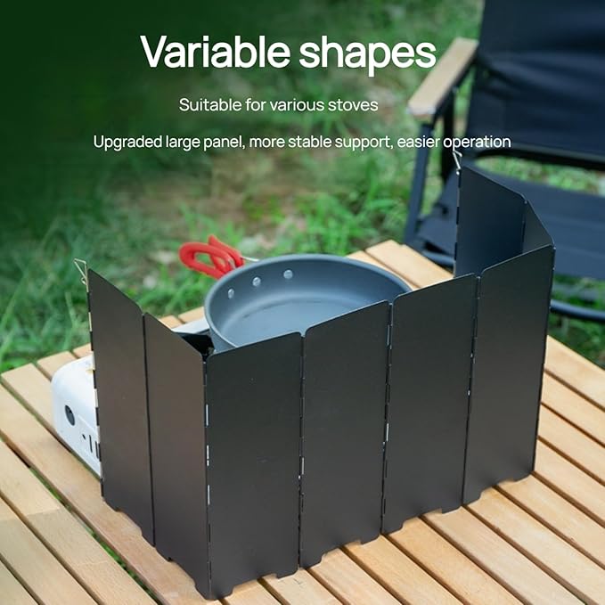 Black Camping Stove Windscreen,Lightweight Aluminum Outdoor Windshield Gas Stove Wind Screen for Camping, Wind Guard Glamping, Hiking, Picnic, Backpacking