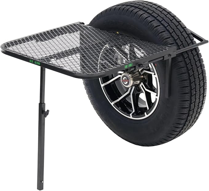 Tire Table Medium Steel Camping Table for Camp, Travel, Tailgating and Outdoor Work | Easily Holds 50 Pounds | Powder Coated Finish | No Tool or Hitch Required for Installation | 29 x 23 x 1.5