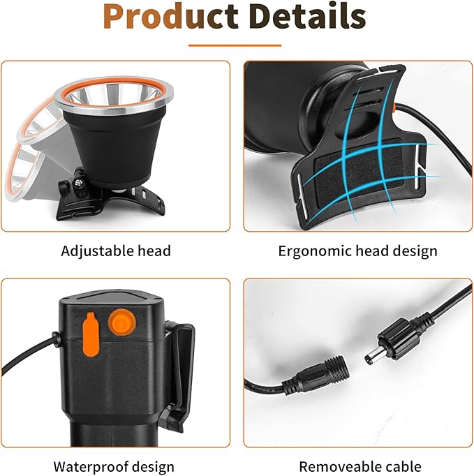 High Power LED Headlamp Separation Design Outdoor Head Lamps Waterproof&Rechargeable Long Distance Headlight for Camping Hiking FishingHunting (White Light)