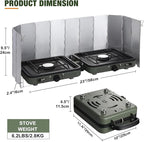 2 Burner Camping Stove with Windscreen, 12 Plates Foldable Portable Aluminum Camping Stove Windshield, Folding Gas Stove with 17200 BTU Adjustable Burners, Suitable for Propane & Butane