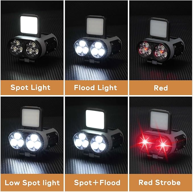 2 Pack LED Hat Clip Lights, 900LM Dimmable Rechargeable Cap Flashlight, 180° Adjustable Headlamp with Zoom & Floodlight, Waterproof Hat Light for Running, Camping, Fishing, Hiking, Emergency (Black)