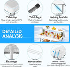 HLPB 4 FT Party Ice Cooler Folding Table with Folding Board, Outdoor ice Table with Skirt & Drain & Folded Buckets & Barbed Wire, Portable Foldable Bar Table for Party, BBQ, Camping, Picnic, White