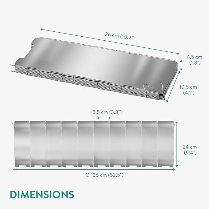 Navaris Foldable Camping Cooking Windshield 10pcs - Portable Camp Stove Windscreen Enhances Efficiency - Durable Aluminum Grill Wind Shield Blocker for Picnics BBQ & Backpacking