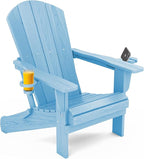 SERWALL Adirondack Chair with Cup Holders - Composite Adirondack Chairs HDPE Outdoor Chairs Set of 2 All Weather Use- Light Blue