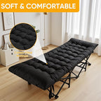Northroad Camping Cot with Thick Mattress,Quick Set-Up Sleeping Cots with Side Pocket for Outdoor Camping, Office Nap, Home Garden, Beach, Travel, Black