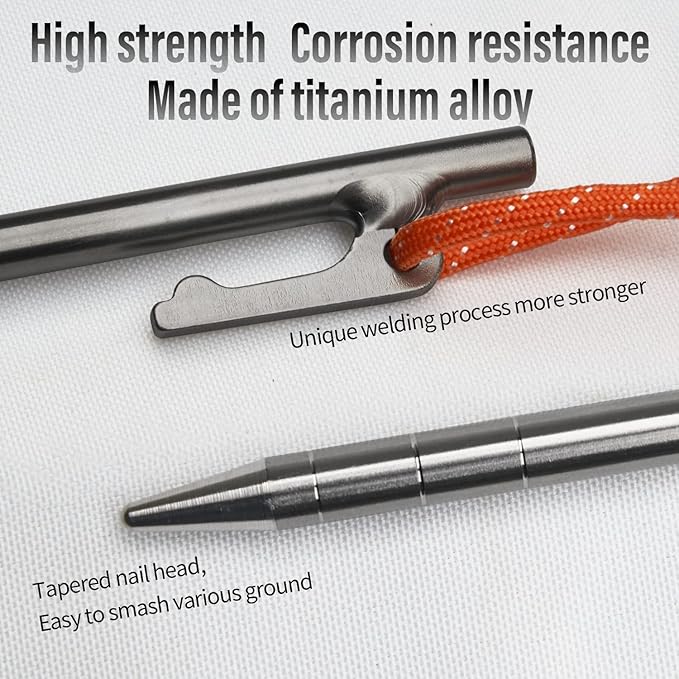 TiTo Titanium Tent Pegs Stakes Lightweight Snowfield Grassland Heavy Duty Tent Nails for Outdoor Camping Hiking and Plant Support Garden Stakes 4pcs/6pcs (7×200mm-4pcs)