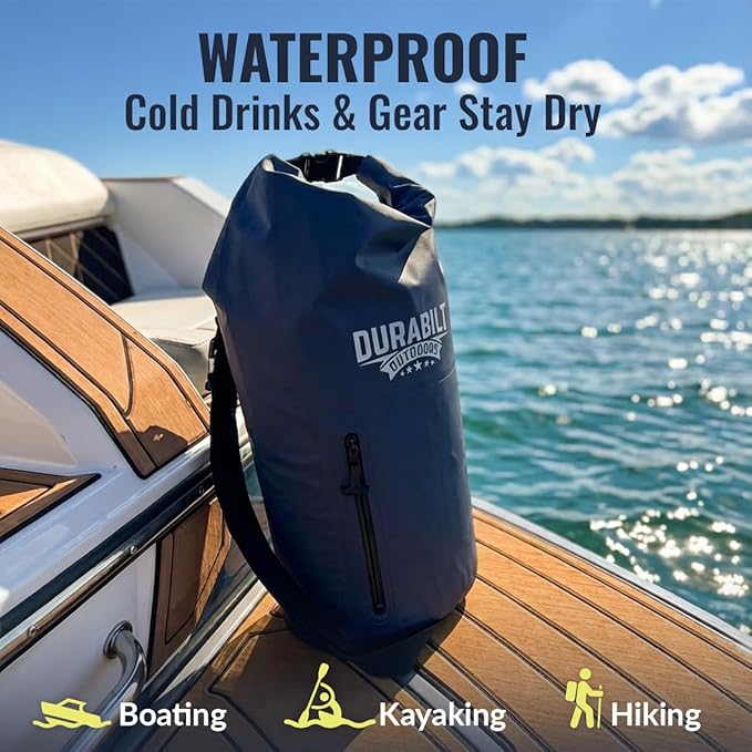 20L Waterproof Cooler Roll Top Backpack Sack, Heavy-Duty Soft Insulated Bag Doubles as Dry Bag, Holds 24 Cans...14+ with ice, Ideal for Boating, Fishing, Kayaking, Hiking, Beach, Camping