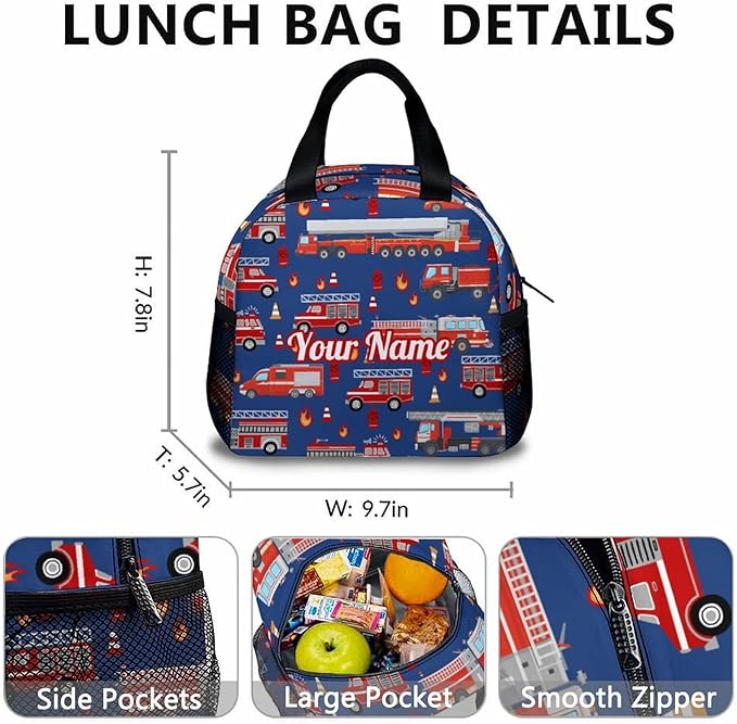 Custom Boys Backpack, 3 in 1 Fire Truck School Backpacks Matching Combo for Kindergarten Preschool, Personalized Name Durable Truck Bookbag and Pencil Case Bundle for Kids Toddlers
