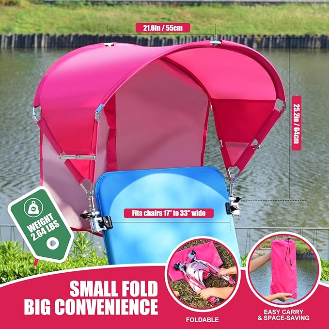 Universal Chair Umbrella Canopy, UPF 50+ Chair Sun Shade Attachment with Adjustable Clamp Fits Most Brands’ Beach, Camping, Lawn, Wheelchair, Tanning, Zero Gravity, Lounge, Fishing Chairs, Patented