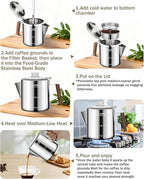 Coffee Maker Coffee Percolator 304 Stainless Steel Pot Stovetop Easy Brewing Even Heating 6 Cup 33.8oz 1000ml Silver Classic Design Heat Resistant Home Camping Outdoor