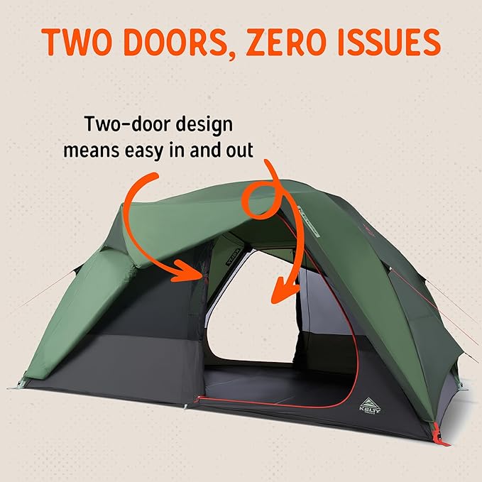 Kelty Wireless Freestanding Camping Tent, 2 4 or 6 Person Size, Huge Interior and Peak Height, Intuitive + Easy to Pitch, Color Coded Setup