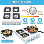 Propane Gas Stove,4 Burner Gas StovePortable Gas Stove Auto Ignition Camping Stainless Steel Stove 4 Burner LPG for RV, Apartment,Outdoor