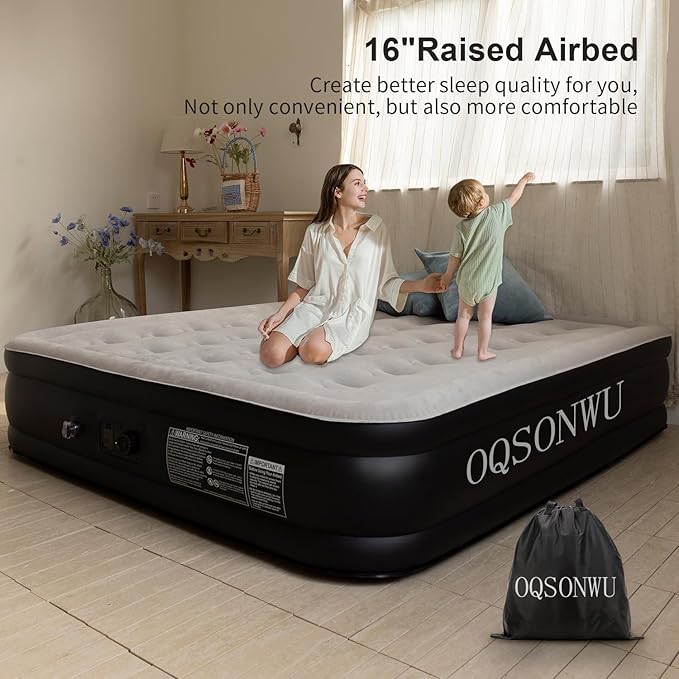 Air Mattress Queen with Built in Pump, Max 660 lbs Weight Capacity - 16" Foldable Portable Inflatable Mattress for Guests, Home, and Camping
