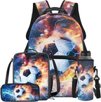 Soccer Backpack with Lunch Box Lightning Bookbag Fashion Lightweight Bookbag for Boys 8-12 with Lunch Box 4 Piece School Bag for Boys 10-12 Outdoor Camping Travel Daypack