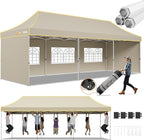 Hoteel 10x30 Pop Up Canopy Tent Heavy Duty with 5 Sidewalls, Waterproof Party Tent, Easy Set-up Commercial Instant Tents with Roller Bag & Sandbags, Hexagonal Leg (1-Year Warranty)