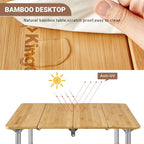 KingCamp Bamboo Folding Table Camping Table with Adjustable Height 4-Folds Compact Small Lightweight Portable Picnic Camp Table for Outdoor Backpacking Beach RV Travel Tailgating Barbecue, 1-2 People