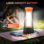 15000 mAh Rechargeable Camping Light with Stand, Cordless Work Light with 3 LED Lamp Heads, 5500 Lumens Dimmable Camping Essentials Gear Emergency Flashlight with 86" Detachable Tripod, Orange