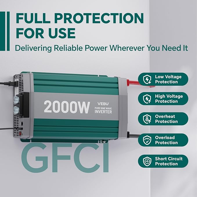 2000W Pure Sine Wave Inverter with ATS Mode, 12V DC to AC 120V Converter for Off-Grid System, RV, Truck, Camping, Peak 4000W