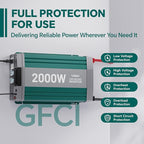 2000W Pure Sine Wave Inverter with ATS Mode, 12V DC to AC 120V Converter for Off-Grid System, RV, Truck, Camping, Peak 4000W