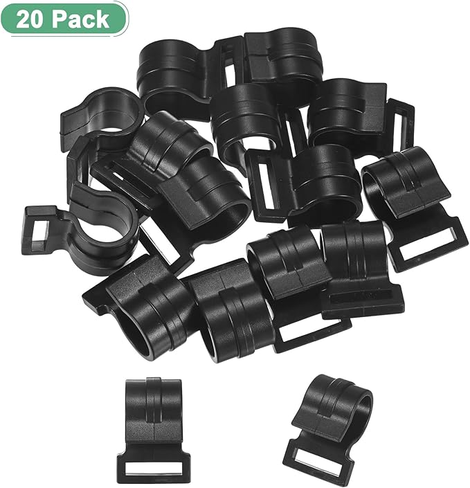 0.75IN Tent Pole Clips [20PCS] - C-Shaped Clamp Use for Camping & Awning Tent & Canopies Poles - [POM Plastic] Tent Pole Attachment Clips Webbing Strap Clamp