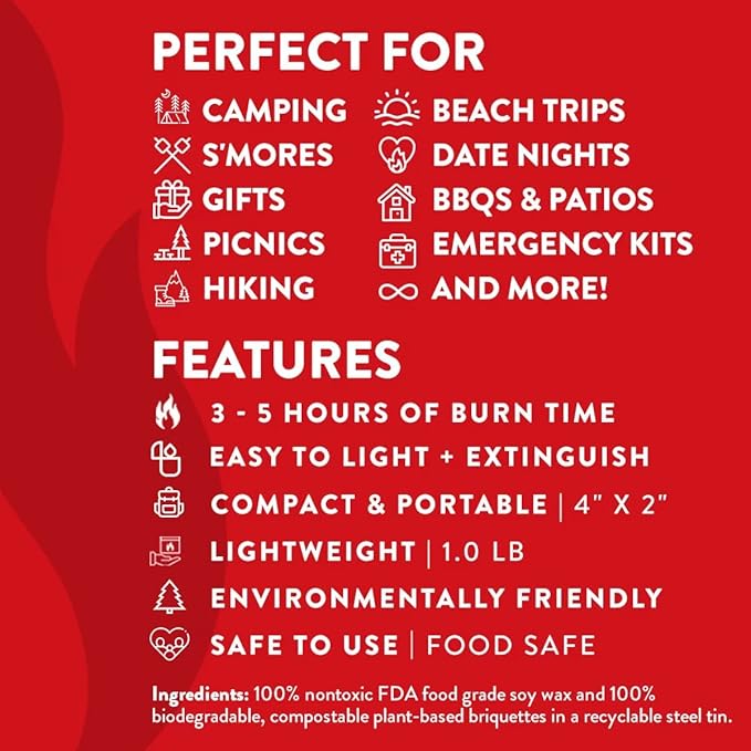 City Bonfires Portable Fire Pit - Mini Fire Pit, Table Top Firepit, No Wood, No Embers, 3-5 Hours of Burn Time - Food Safe for Smores - Lightweight, Emergency Heat, Camping Stove (5-Pack)