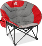 Northroad XXL Camping Moon Chair,Oversized Round Chair,Folding Padded Saucer w/Side Pocket,500lbs Capacity for Outdoor Hiking Fishing Picnic Lawn,Red&Grey