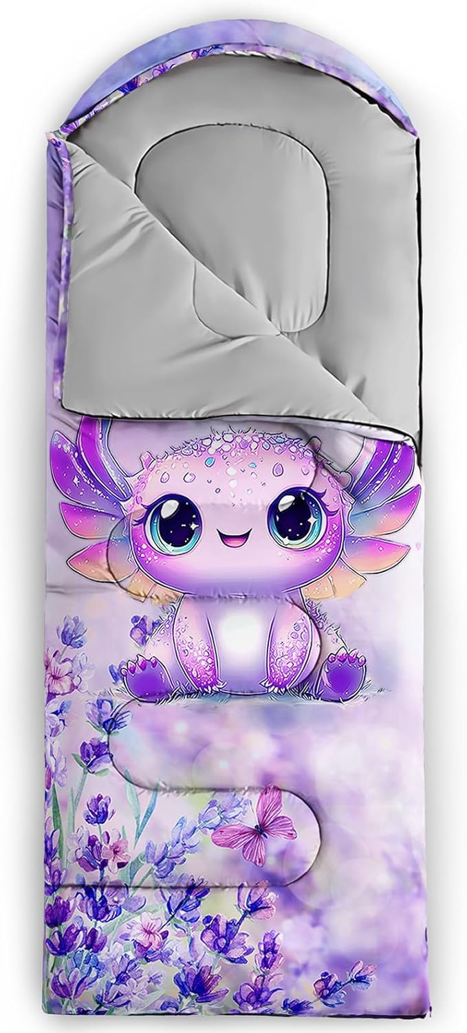 AILONEN Kawaii Panda Sleeping Bags,Lightweight & Waterproof,3 Season Warm & Cool Weather,Dreamy Purple Flower Animal Themed Sleeping Bags for Boys,Girls,Kids,Adults Travelling,Outdoors