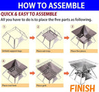 CAMPINGMOON Portable Campfire BBQ Grill 14 Inch Stainless Steel Folding Fire Pit Wood Burning Adjustable Height Outdoor Cooking RV Camping Carry Bag MT-2